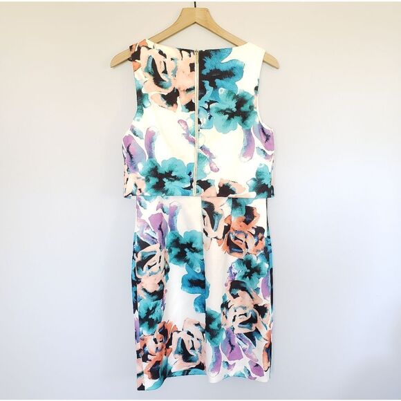 Ivanka Trump Floral Print Sleeveless Stretchy Summer Scuba Dress Sz 14 - Picture 5 of 8